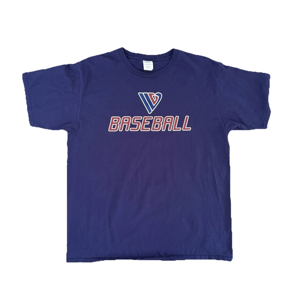 IVL Baseball Men Navy Logo T-shirt Size Large Shot Sleeve Crew Neck